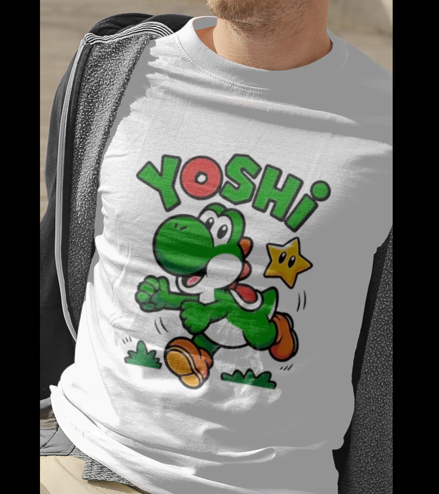 Yoshi Super Mario Green Dinosaur Running With Star T-Shirt