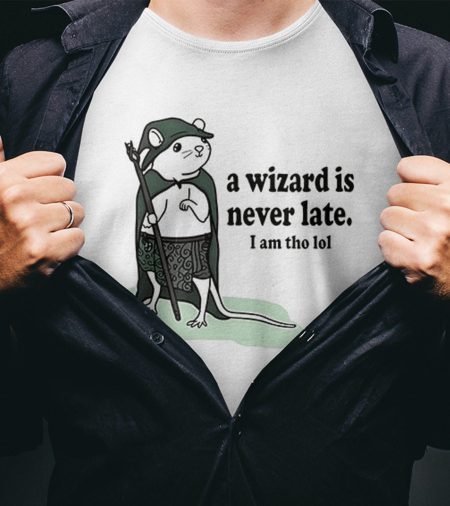 Rat A Wizard Is Never Late I Am Tho Funny Humor Magic Rat Mage T-Shirt