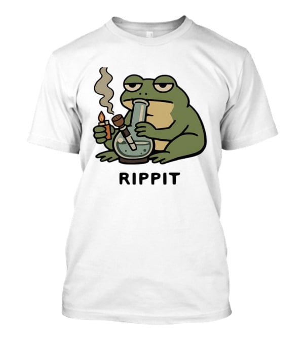 Rippit Frog Smoking Bong Meme Funny Cartoon T-Shirt