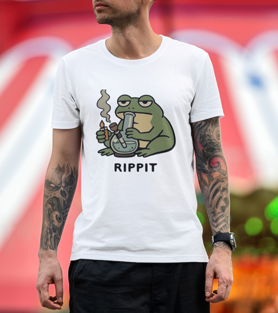 Rippit Frog Smoking Bong Meme Funny Cartoon T-Shirt