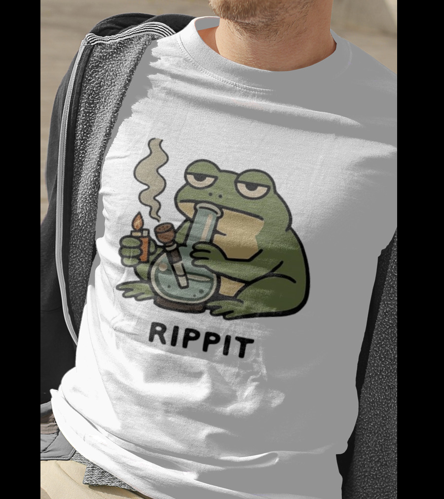 Rippit Frog Smoking Bong Meme Funny Cartoon T-Shirt