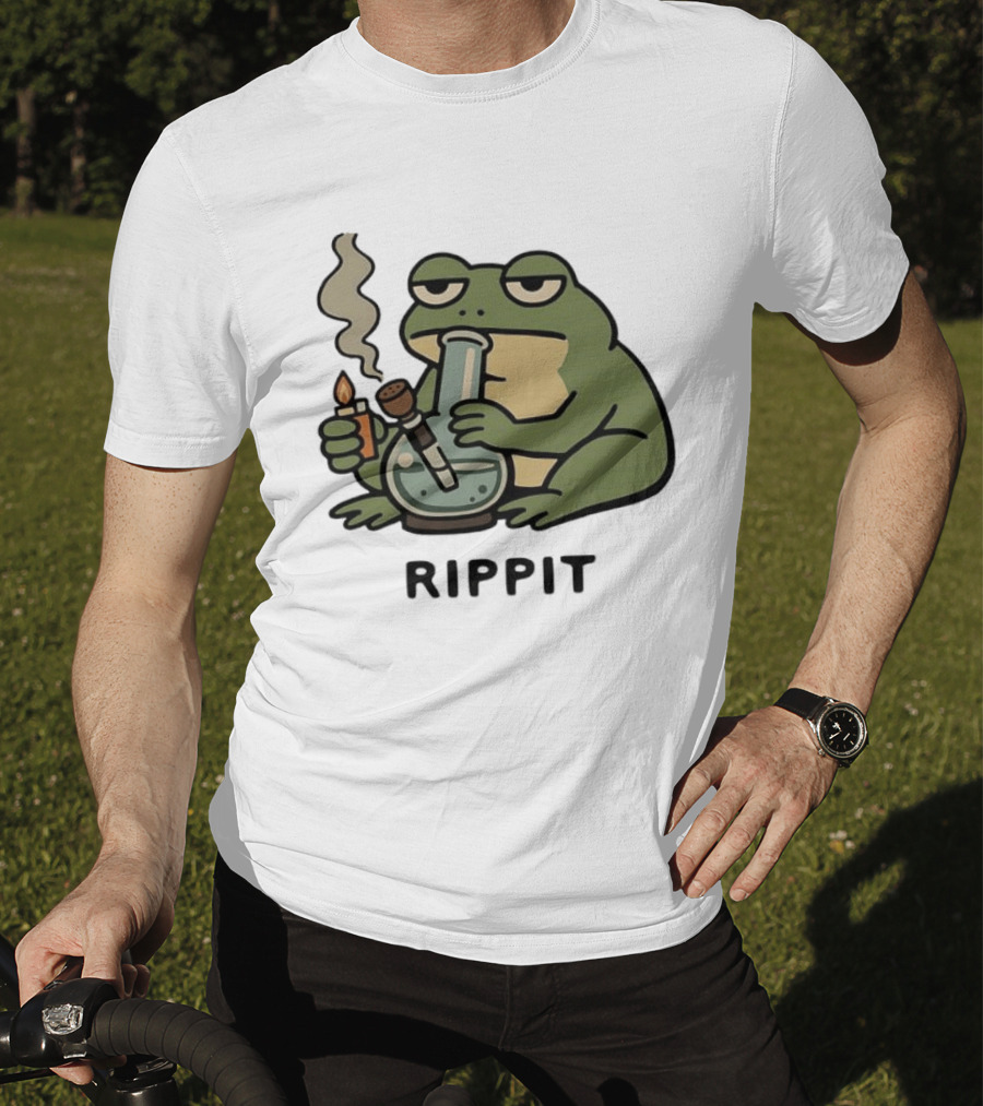 Rippit Frog Smoking Bong Meme Funny Cartoon T-Shirt