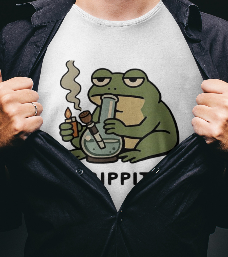 Rippit Frog Smoking Bong Meme Funny Cartoon T-Shirt