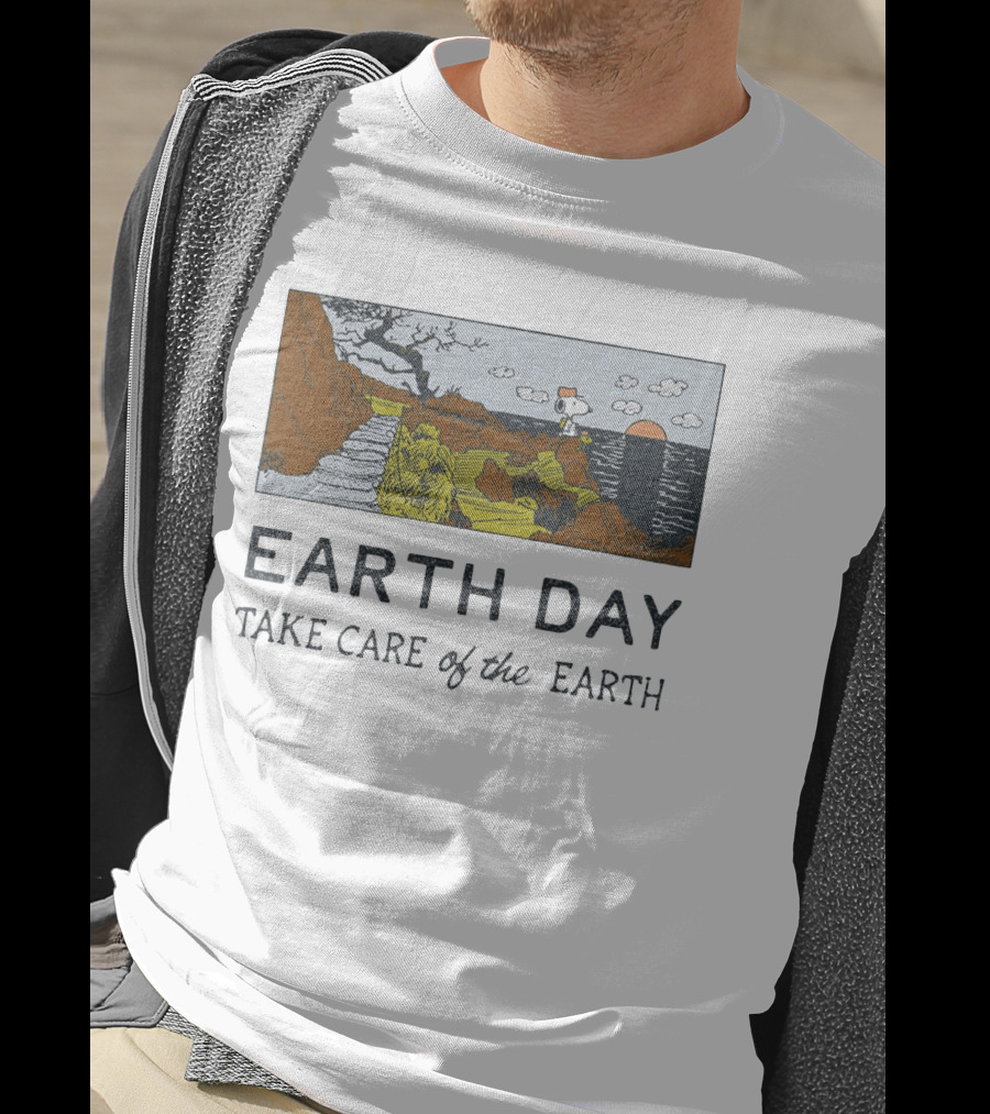 Earth Day Snoopy Woodstock Take Care Of The Earth Sunset Scene T-Shirt