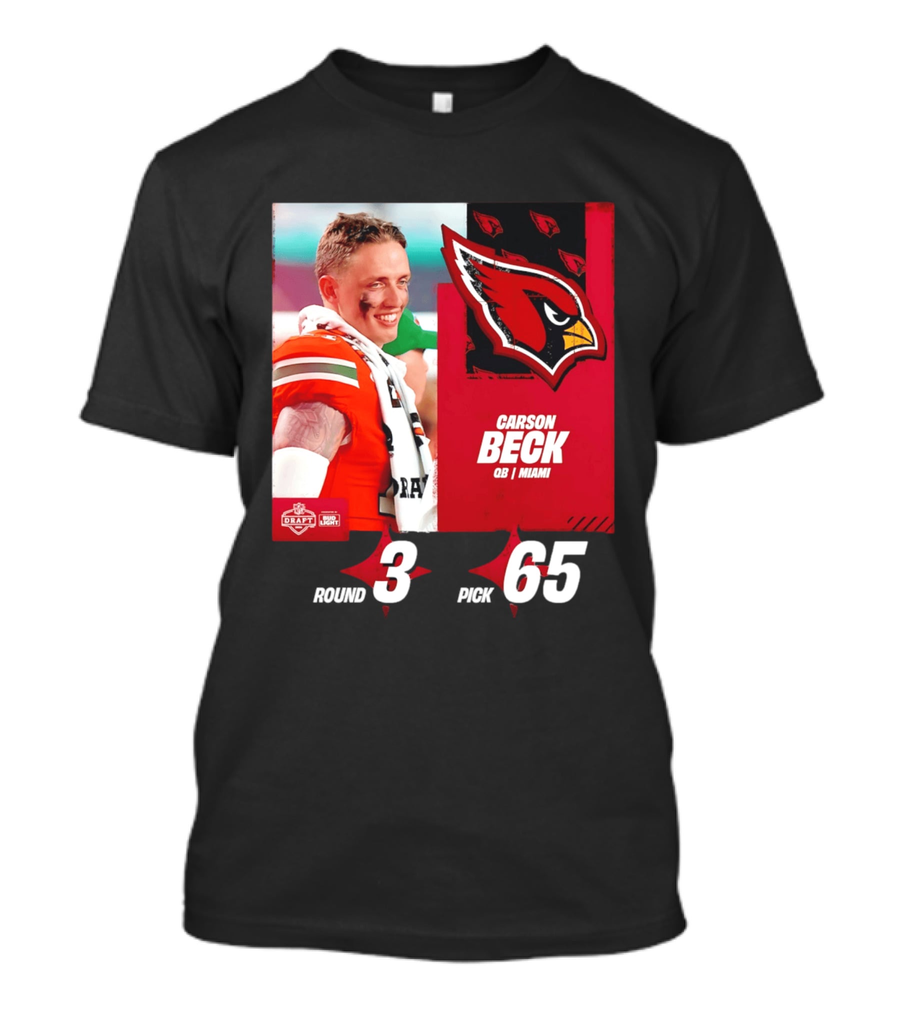 Carson Beck Arizona Cardinals Round 3 Pick 65 NFL Draft QB Miami T-Shirt