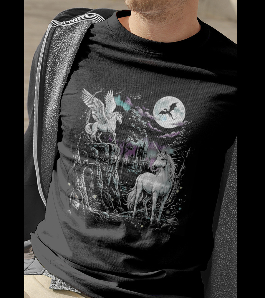 Fantasy Unicorn Neon Galaxy Moonlight Enchantment T-Shirt