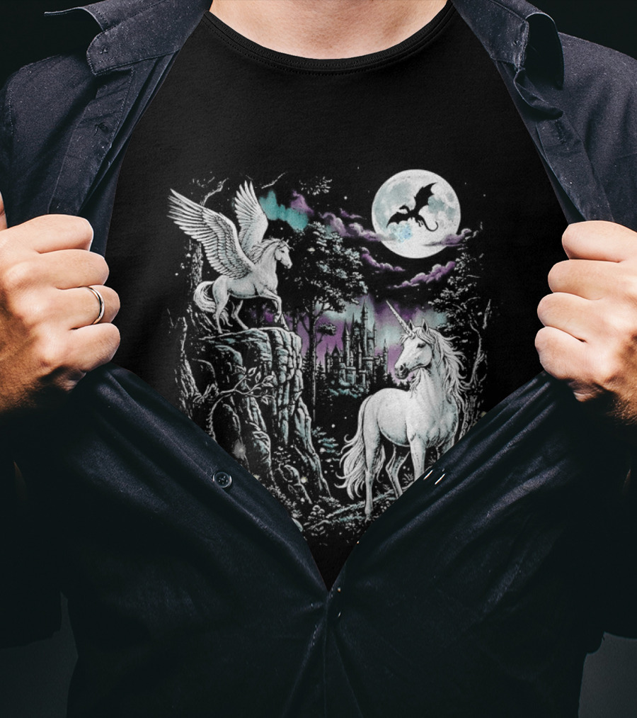 Fantasy Unicorn Neon Galaxy Moonlight Enchantment T-Shirt