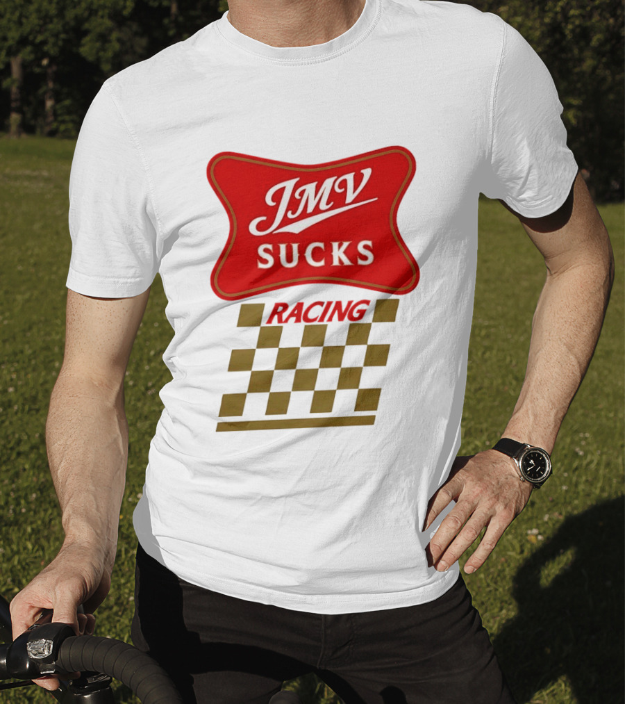 JMV Sucks Racing Checkered Flag Red And White T-Shirt