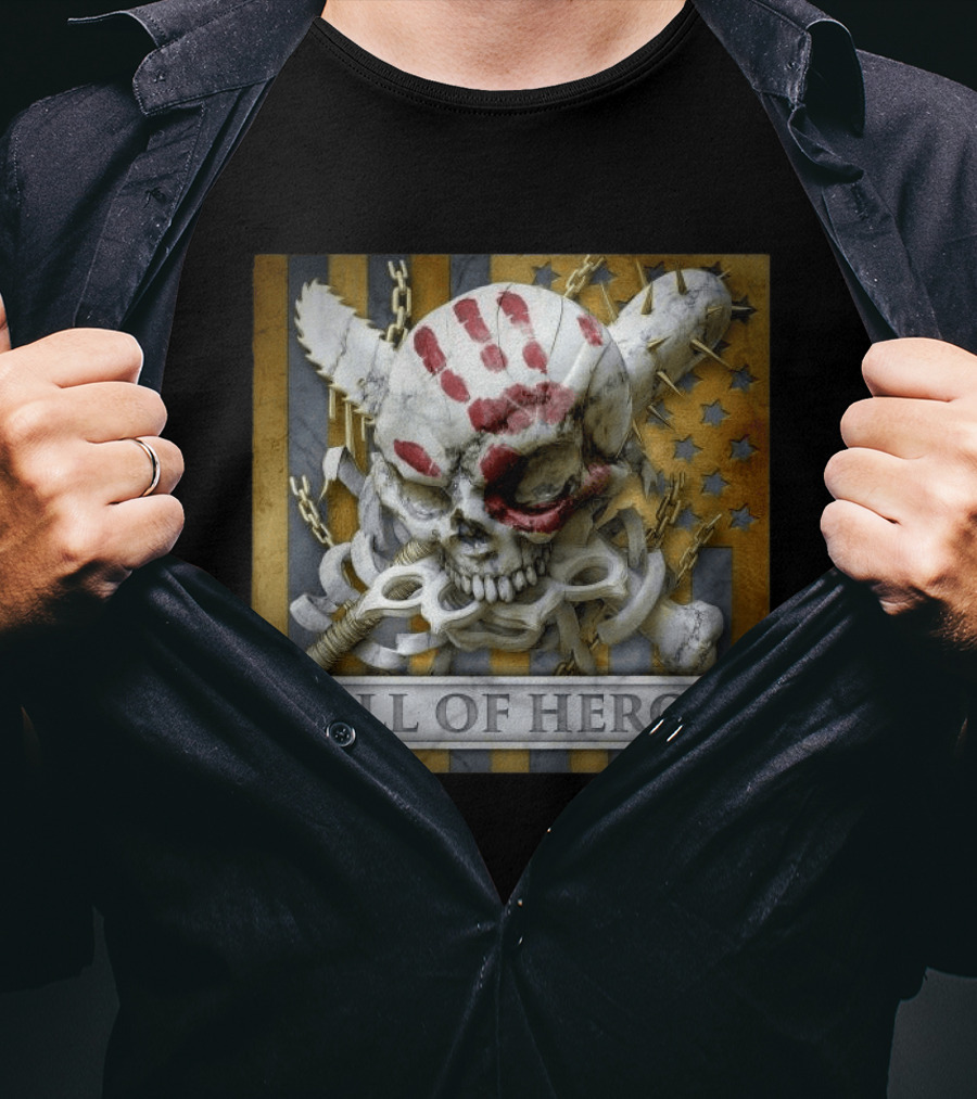 Five Finger Death Punch Wall Of Heroes Skull And Mace Chains Stars T-Shirt