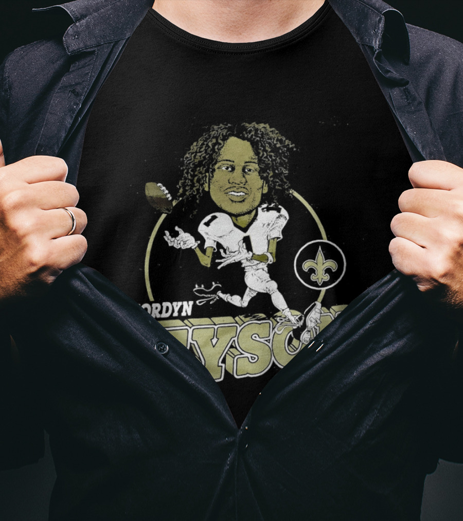 New Orleans Saints Jordyn Tyson Number 1 Caricature Fleur De Lis T-Shirt