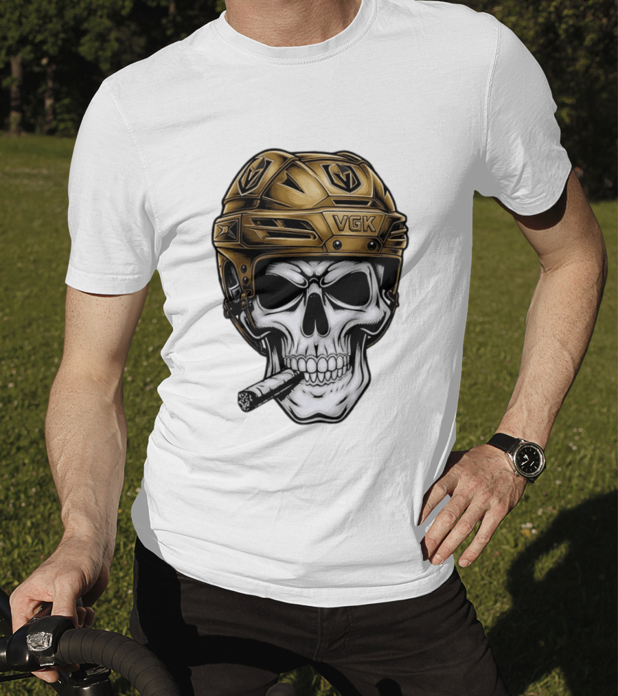 VGK Skull Helmet Vegas Golden Knights Smoking Cigar T-Shirt