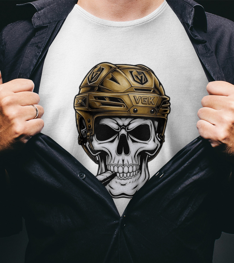 VGK Skull Helmet Vegas Golden Knights Smoking Cigar T-Shirt