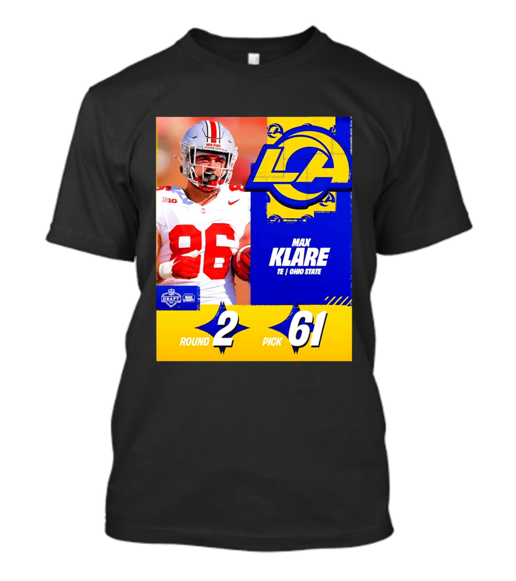Max Klare Los Angeles Rams Round 2 Pick 61 Ohio State Draft 2026 T-Shirt