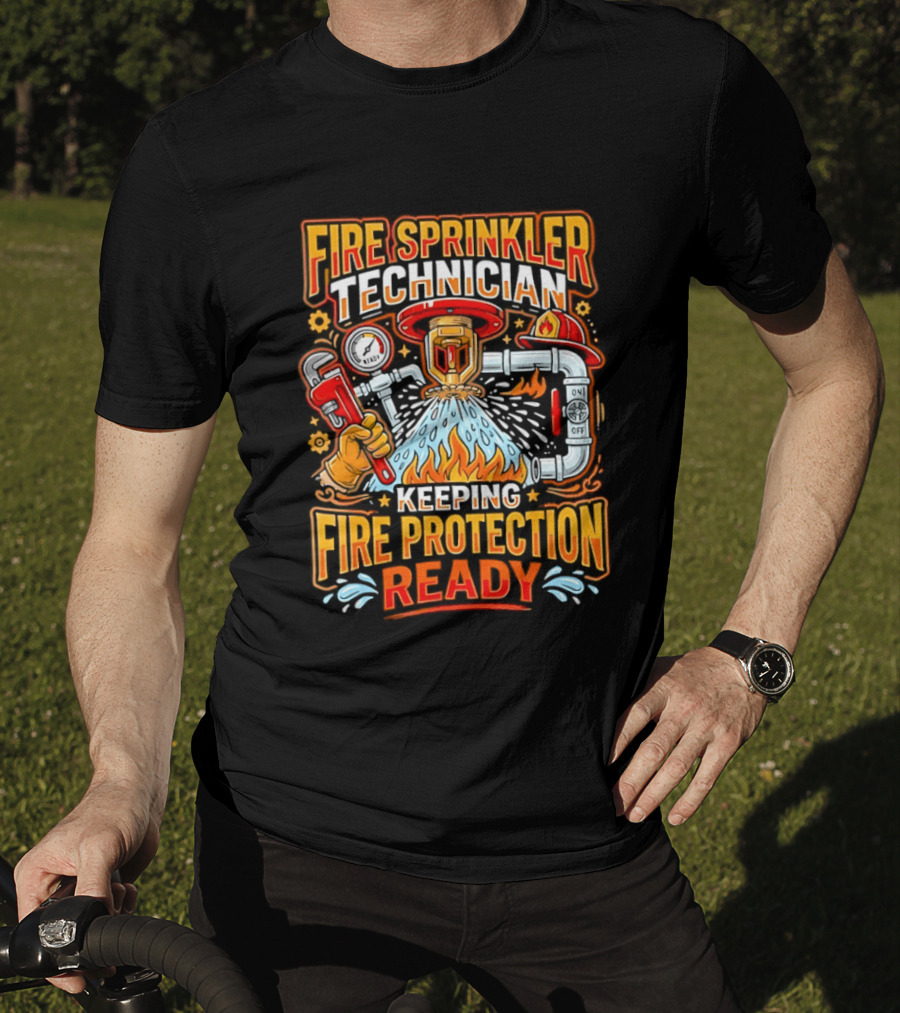 Fire Sprinkler Technician Keeping Fire Protection Ready T-Shirt