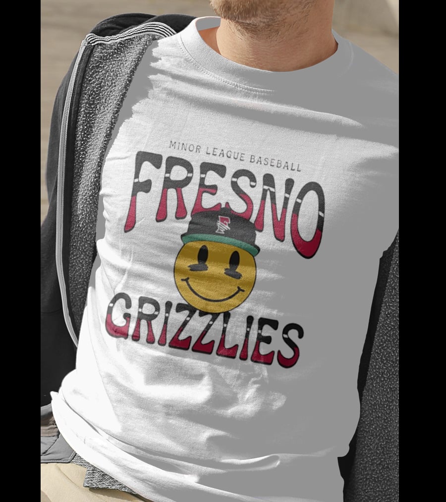 Fresno Grizzlies Minor League Baseball 70's Smiley Face Hat T-Shirt