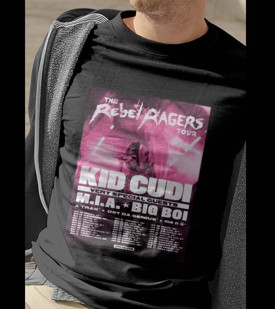 The Rebel Ragers Tour Kid Cudi 2026 Featuring M.I.A. Big Boi A Trak Dot Da Genius Tour Dates T-Shirt