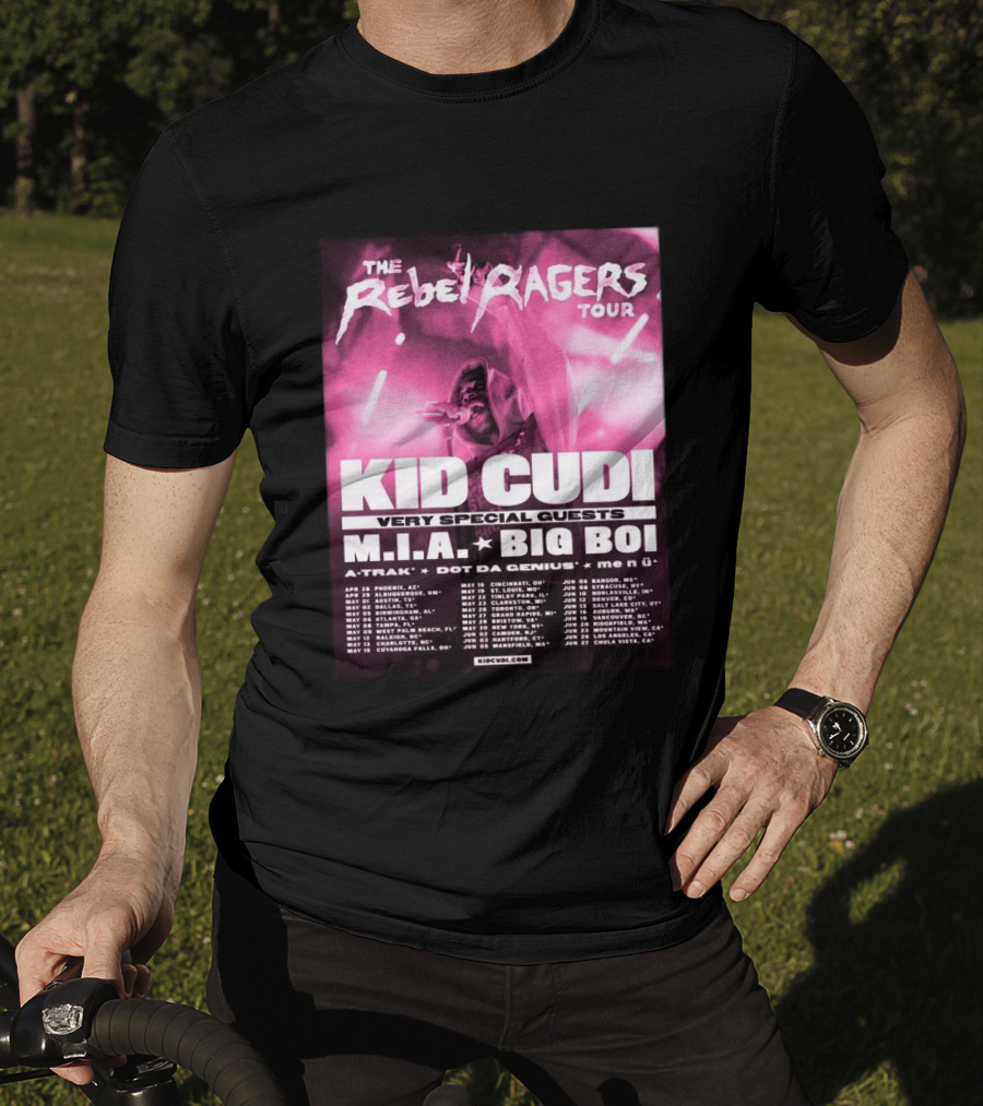 The Rebel Ragers Tour Kid Cudi 2026 Featuring M.I.A. Big Boi A Trak Dot Da Genius Tour Dates T-Shirt