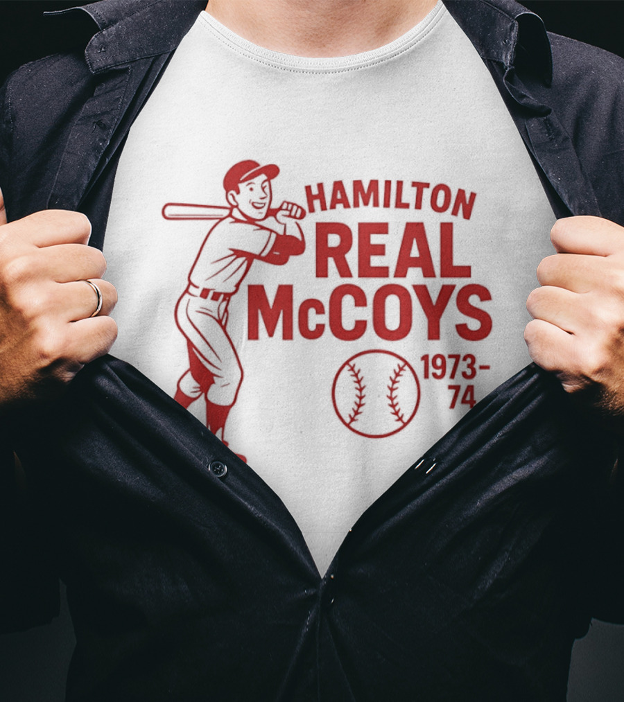 Hamilton Real McCoys Baseball 1973 1974 Retro Player T-Shirt