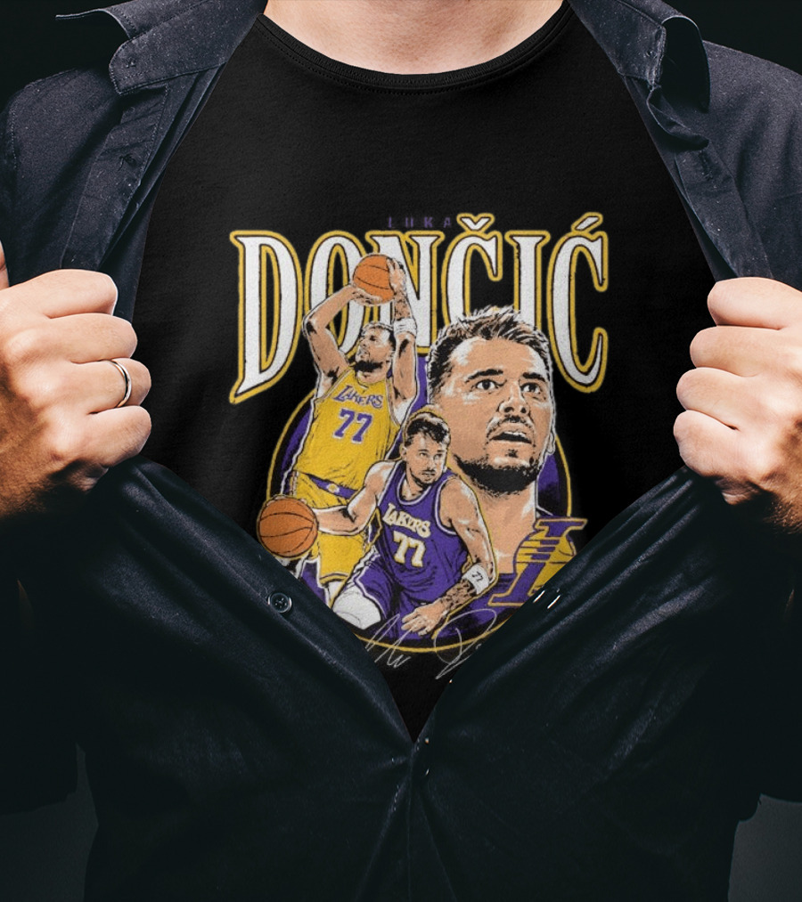 Doncic Lakers 77 Trio Basketball T-Shirt