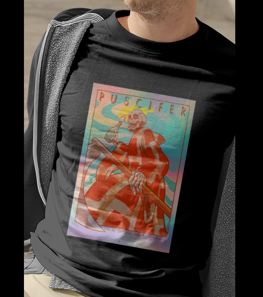 Puscifer 4.25.26 Chicago Theatre IL Skeleton Robe Checkerboard Psychedelic T-Shirt