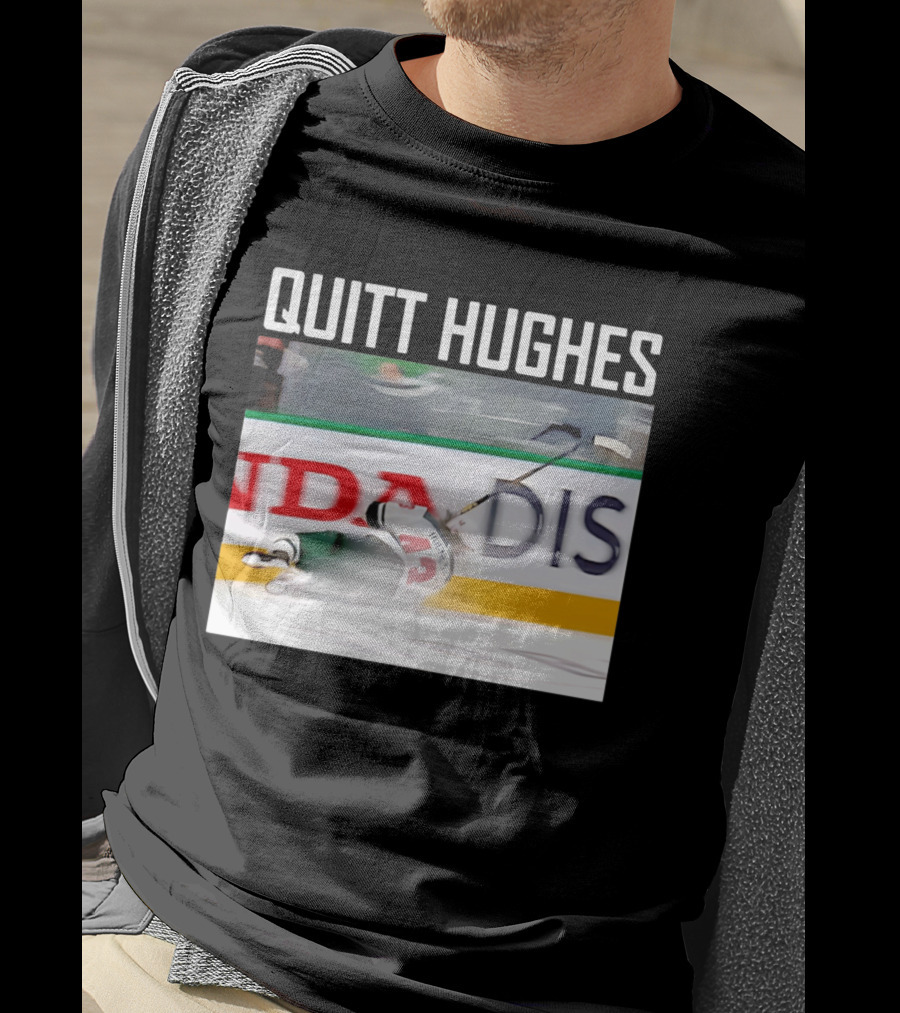 Quitt Hughes Hockey Player Falling Action Moment T-Shirt