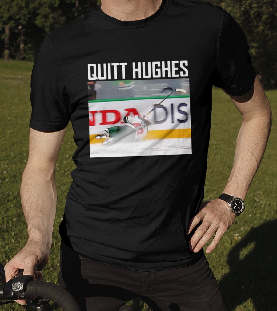 Quitt Hughes Hockey Player Falling Action Moment T-Shirt