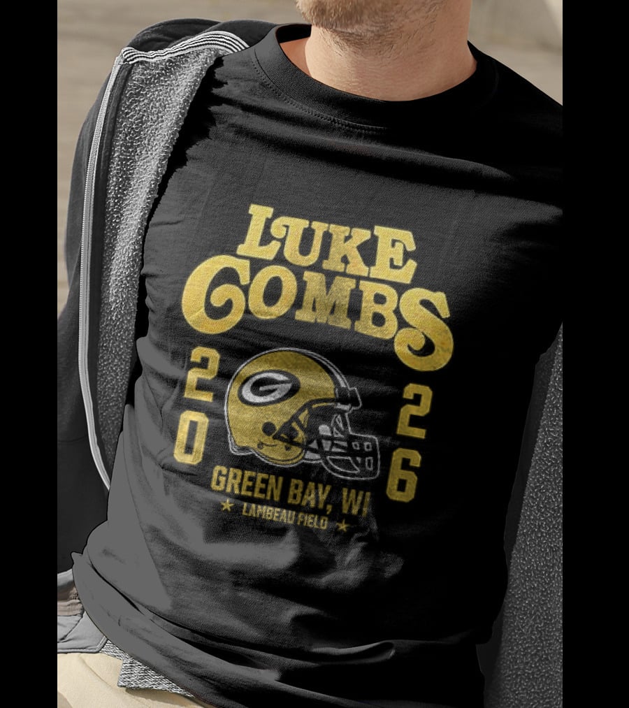 Luke Combs Green Bay WI Tour 2026 Helmet Packers Collaboration T-Shirt