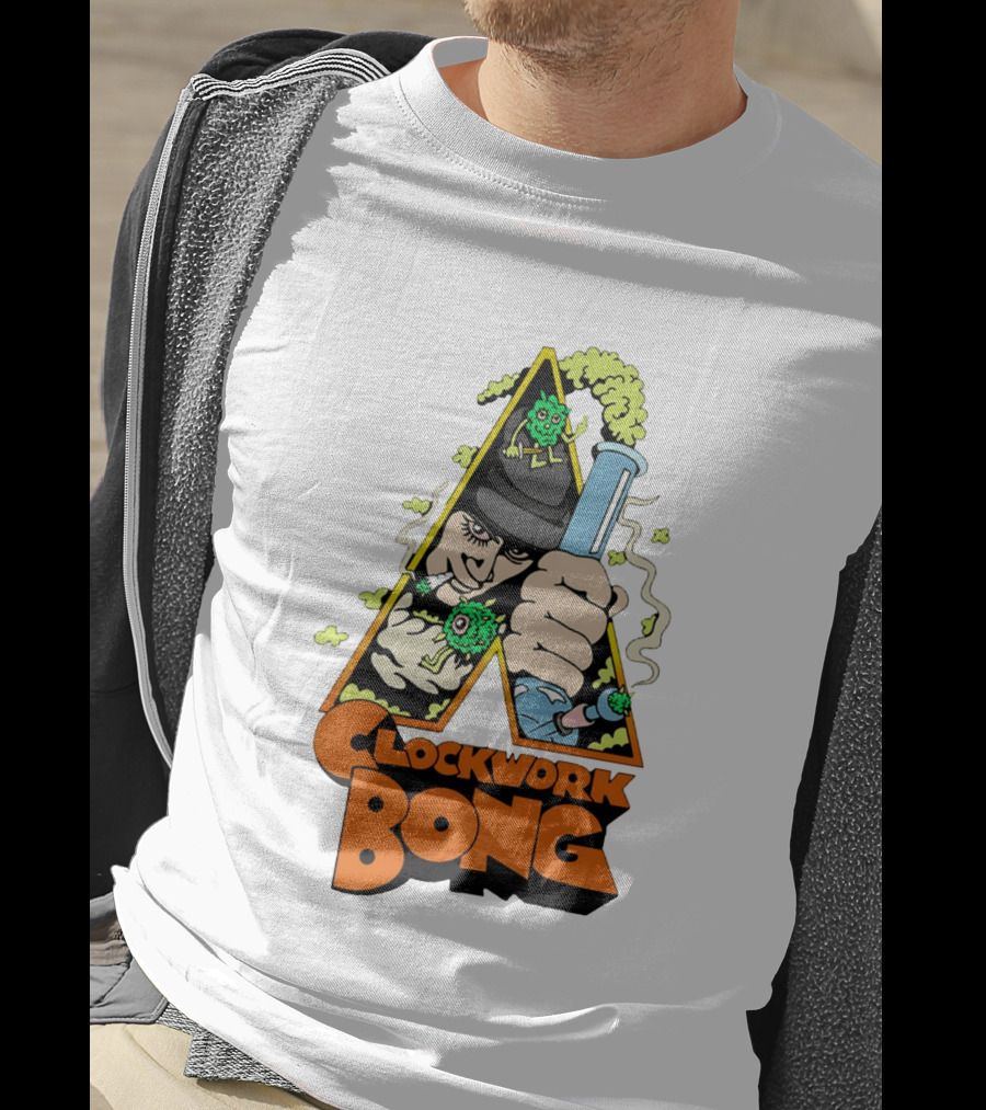 Work Bong Triangle Character Holding Bong With Smoke And Green Creatures T-Shirt