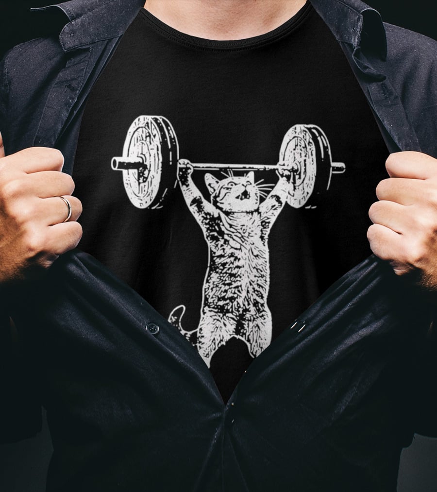 Weight Lifting Cat With Barbell T-Shirt