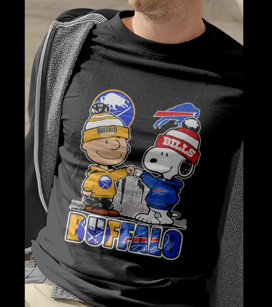 Buffalo Sabres Bills Snoopy City Skyline Collaboration With Charlie Brown T-Shirt