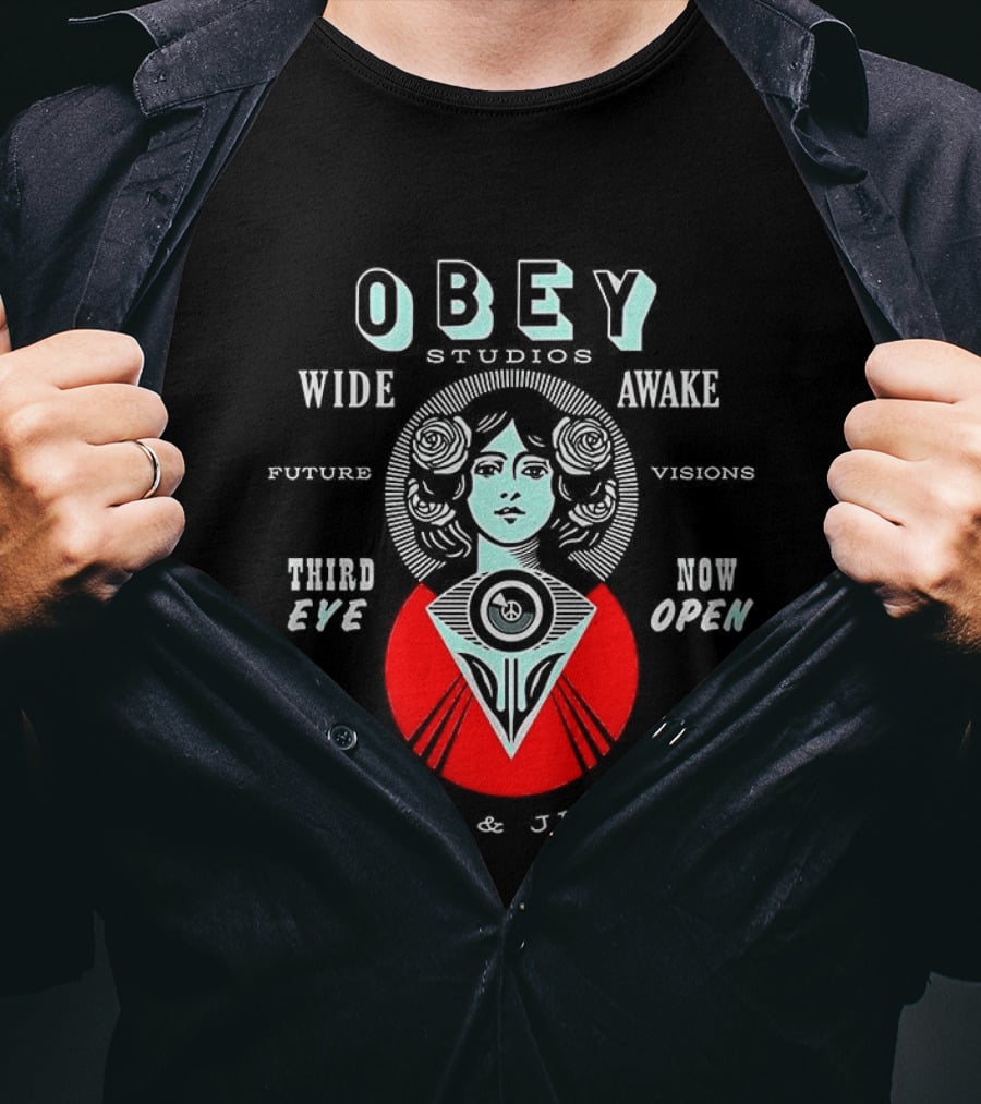 Obey Studios Wide Awake Future Visions Third Eye Now Open Peace And Justice T-Shirt