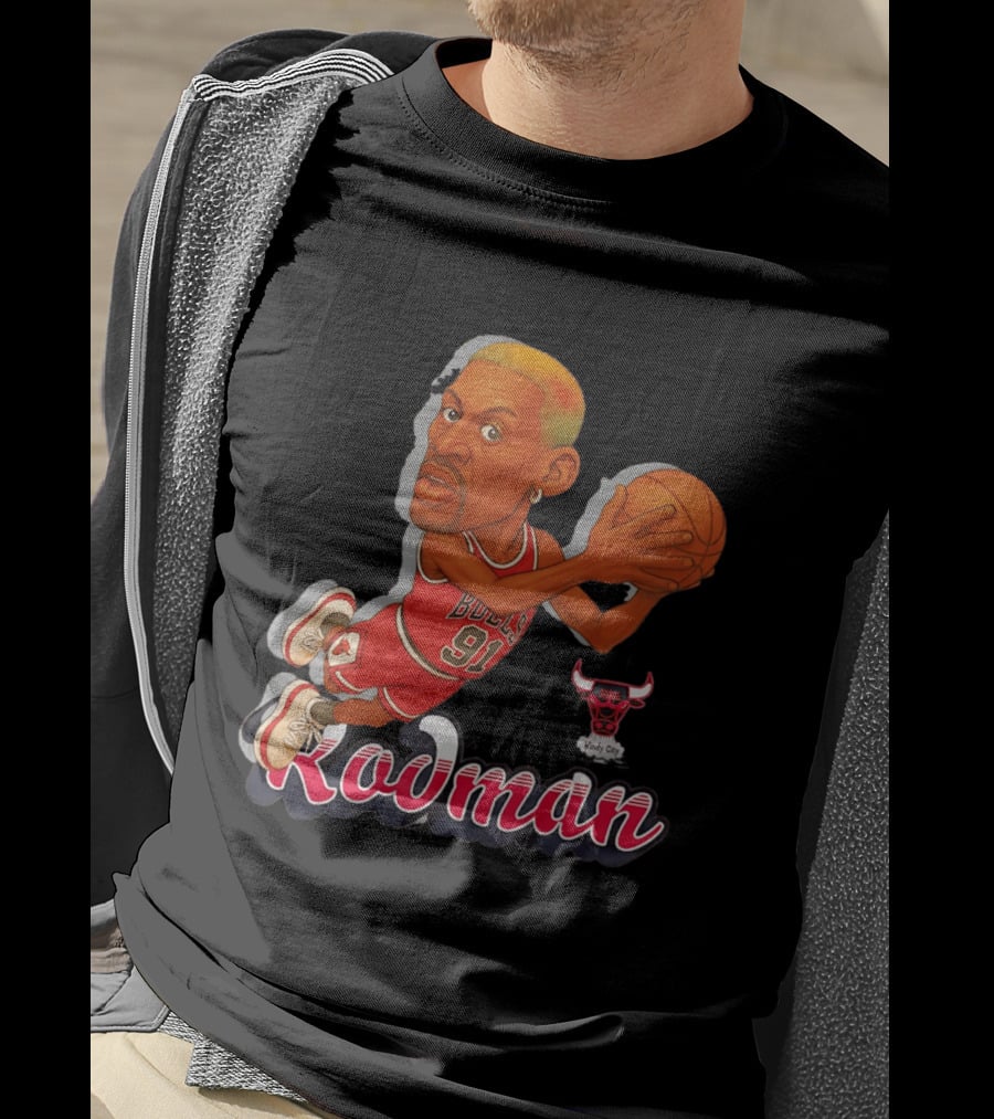 Dennis Rodman Chicago Bulls 91 Fickett Classics Windy City Cartoon T-Shirt