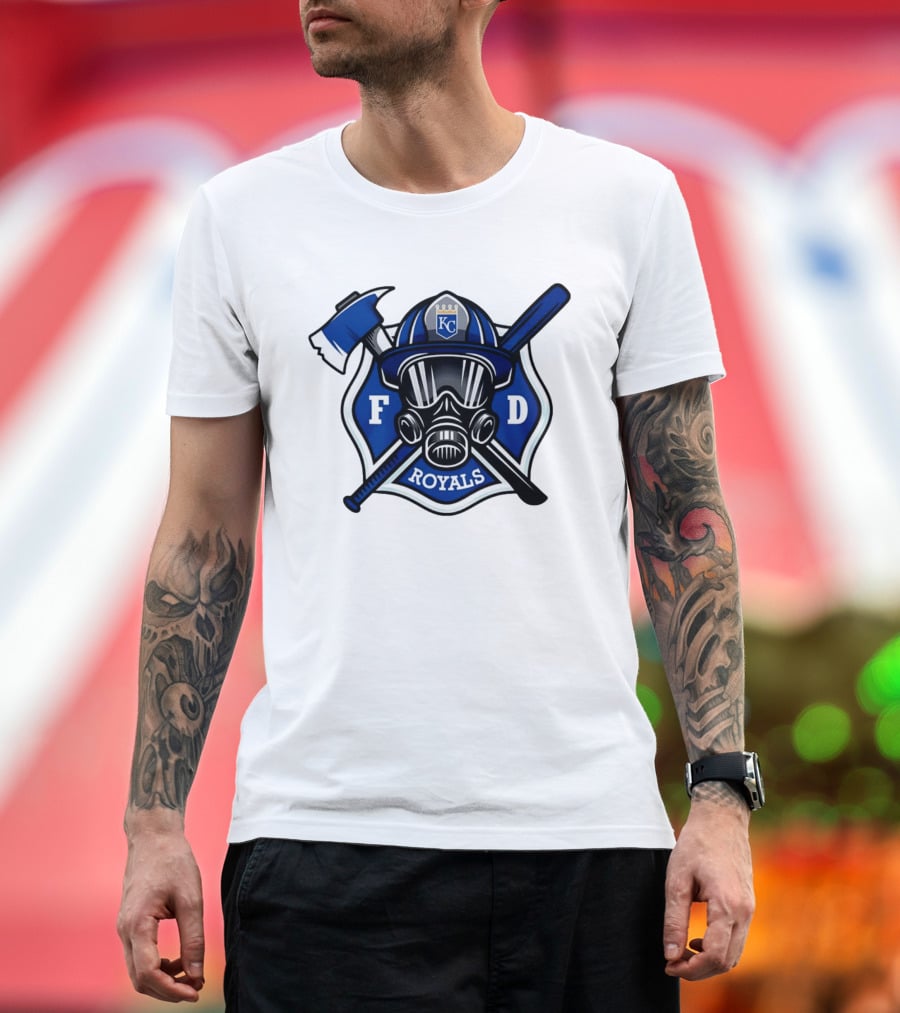 Kansas City Royals Firefighter FD Helmet Gas Mask Axe Bat T-Shirt