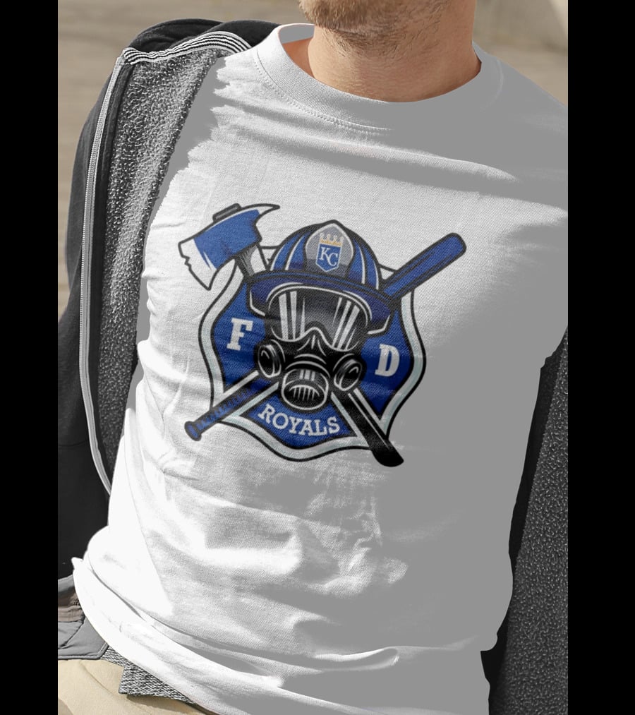 Kansas City Royals Firefighter FD Helmet Gas Mask Axe Bat T-Shirt