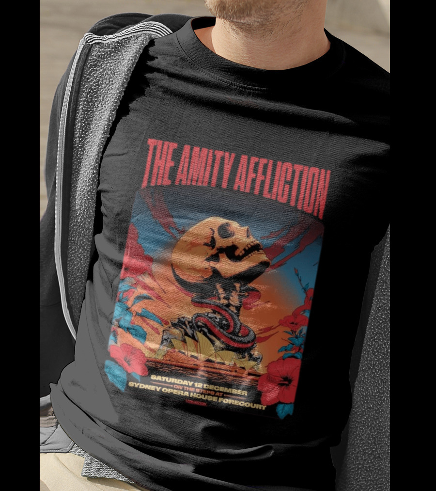 The Amity Affliction Sydney Opera House Forecourt Tour 12 December 2026 Skull Snake Flowers T-Shirt