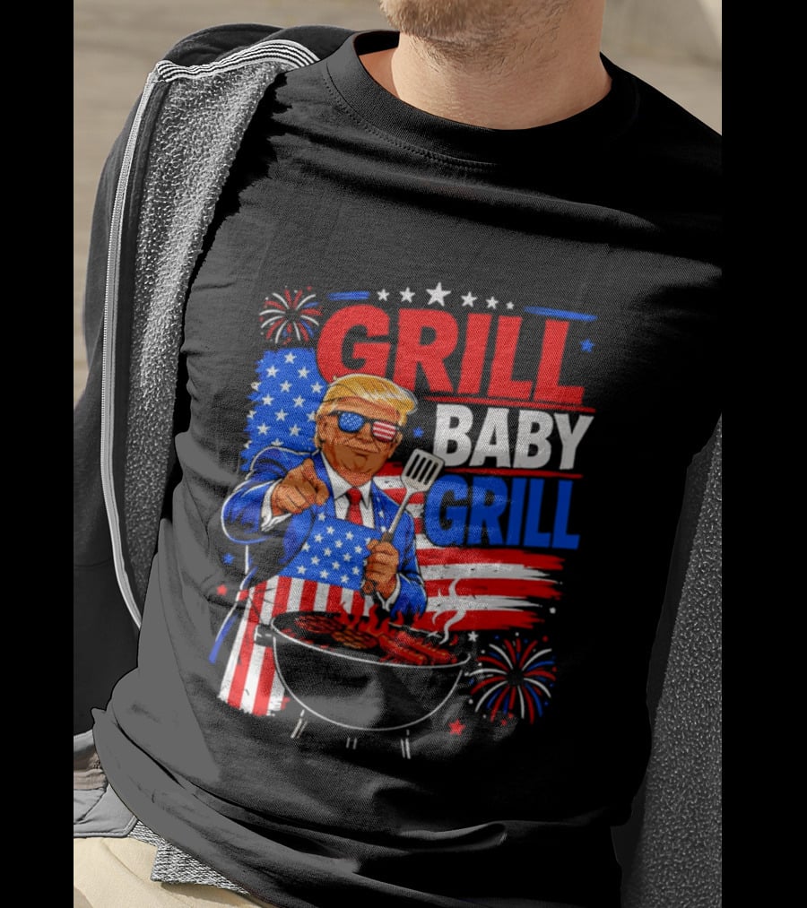 Trump Grill Baby Grill 4th Of July Fireworks 2026 T-Shirt
