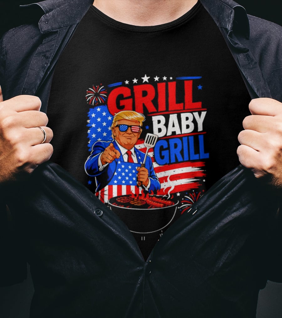 Trump Grill Baby Grill 4th Of July Fireworks 2026 T-Shirt