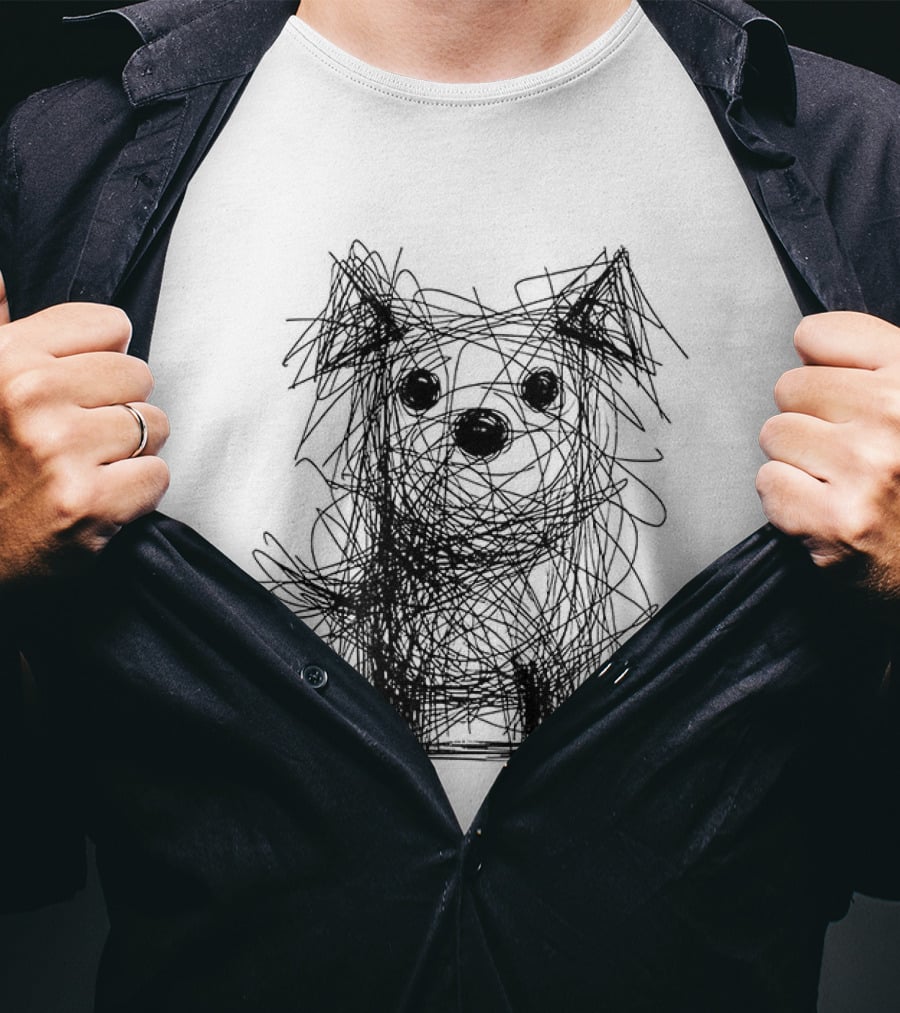 Scruffy Dog Chaos Doodle Drawing T-Shirt