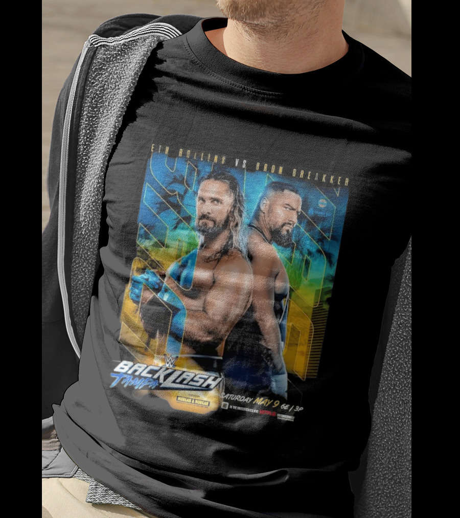 WWE Backlash Tampa 2026 Seth Rollins Vs Bron Breakker Match Card Morgan & Morgan Event T-Shirt