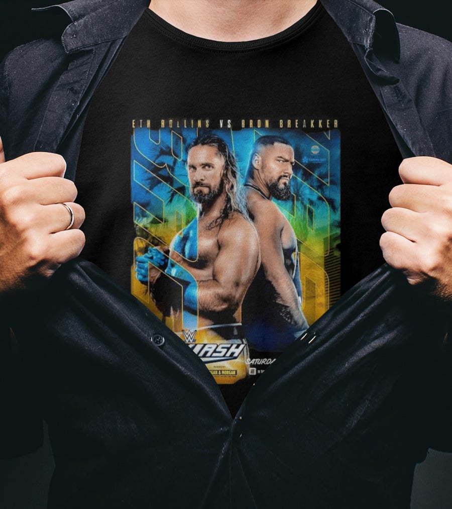 WWE Backlash Tampa 2026 Seth Rollins Vs Bron Breakker Match Card Morgan & Morgan Event T-Shirt
