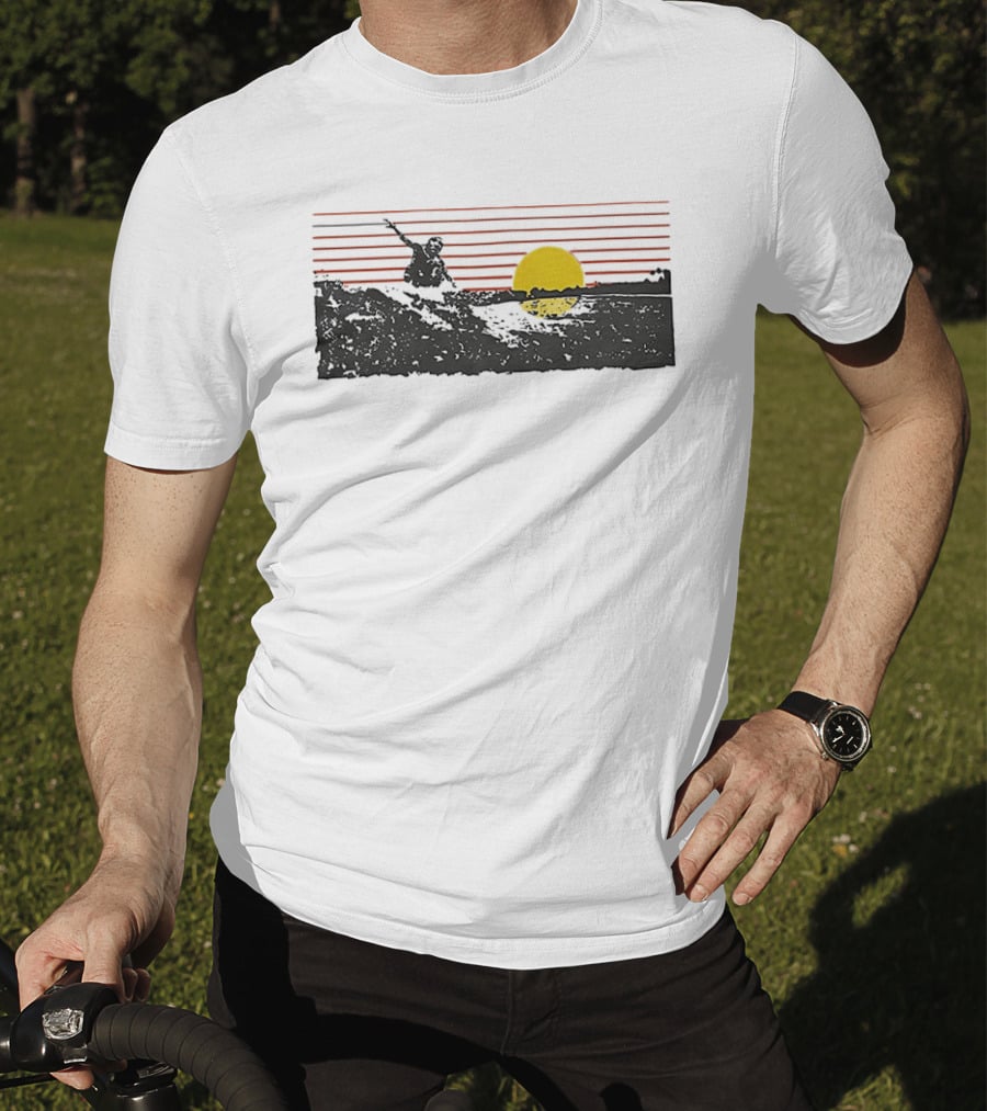 Sunset Surfer Retro Wave Yellow Sun Ocean Lines T-Shirt
