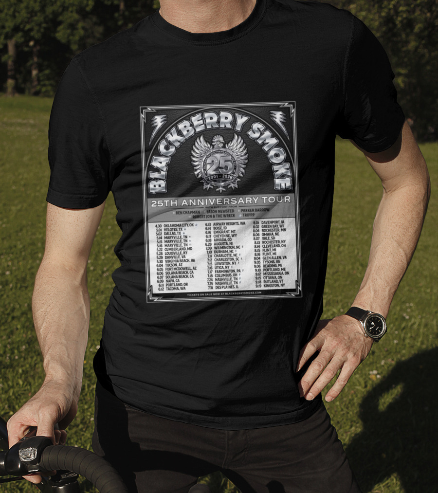 Blackberry Smoke 25th Anniversary Tour 2024 With Ben Chapman And Jason Newsted Featuring Parker Barrow And Robert Jon & The Wreck T-Shirt