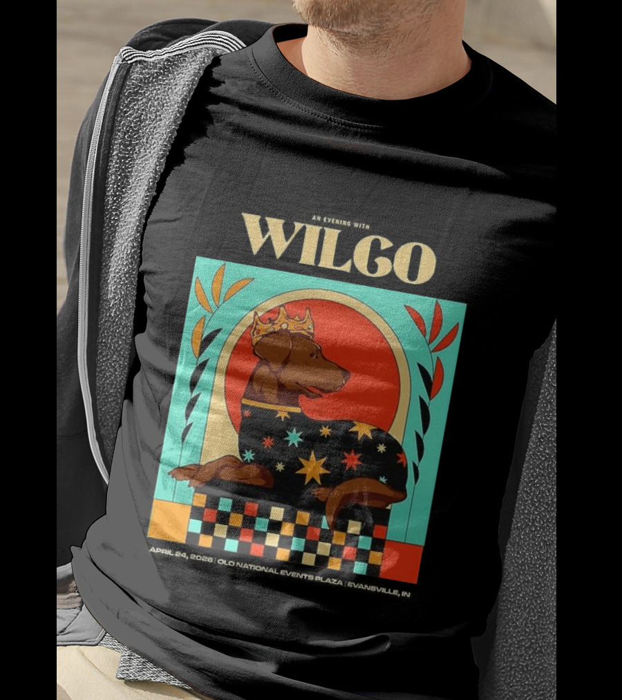 Wilco Dog With Crown And Stars April 2026 National Events Plaza Evansville T-Shirt