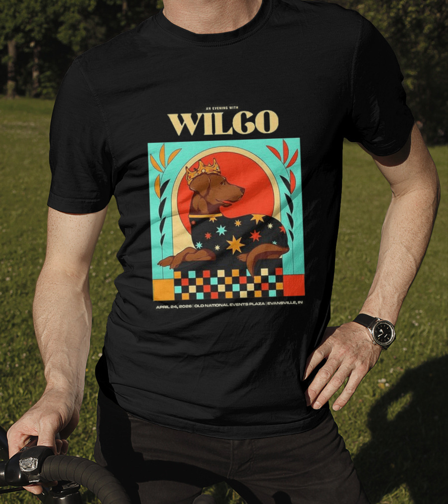 Wilco Dog With Crown And Stars April 2026 National Events Plaza Evansville T-Shirt