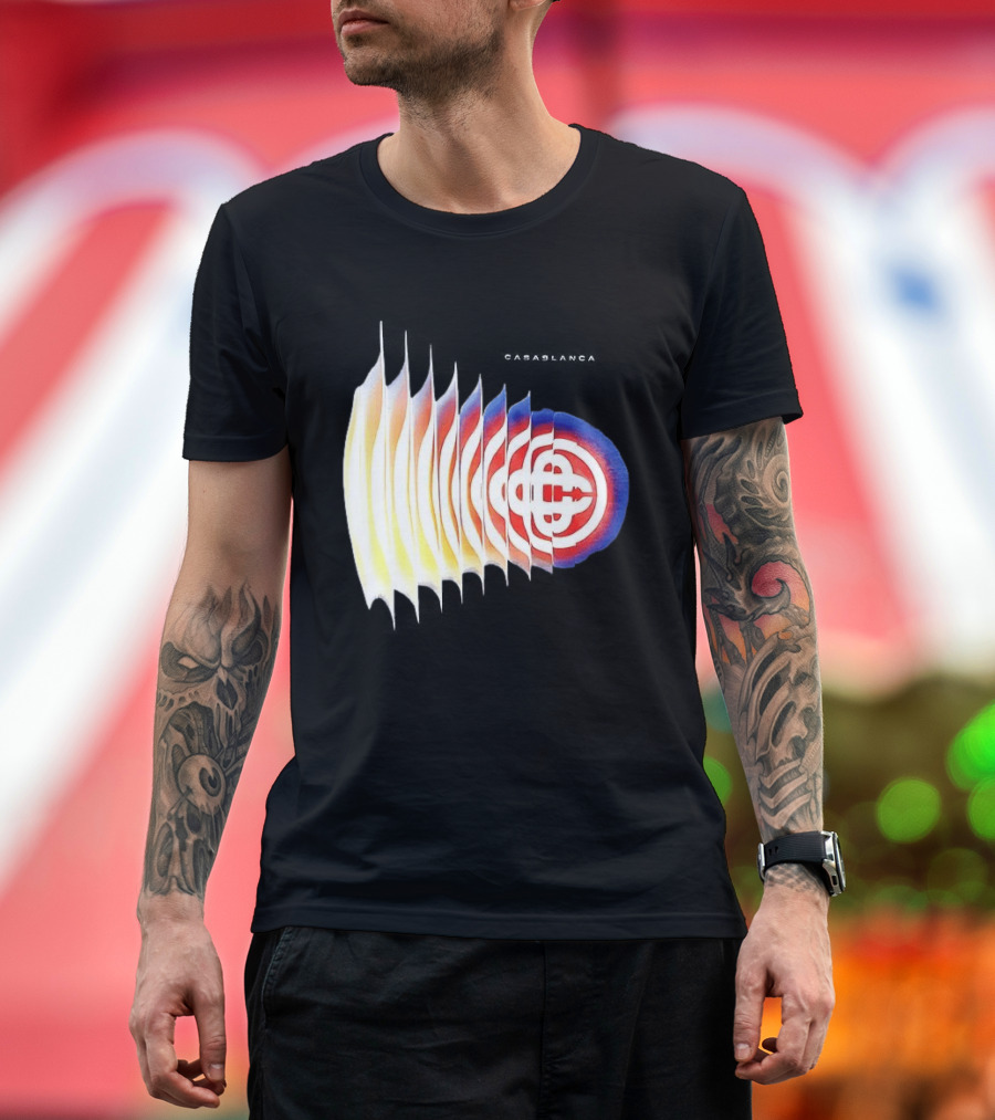 Casablanca Shockwave Optical Illusion Pattern With Red Blue Yellow Layers T-Shirt