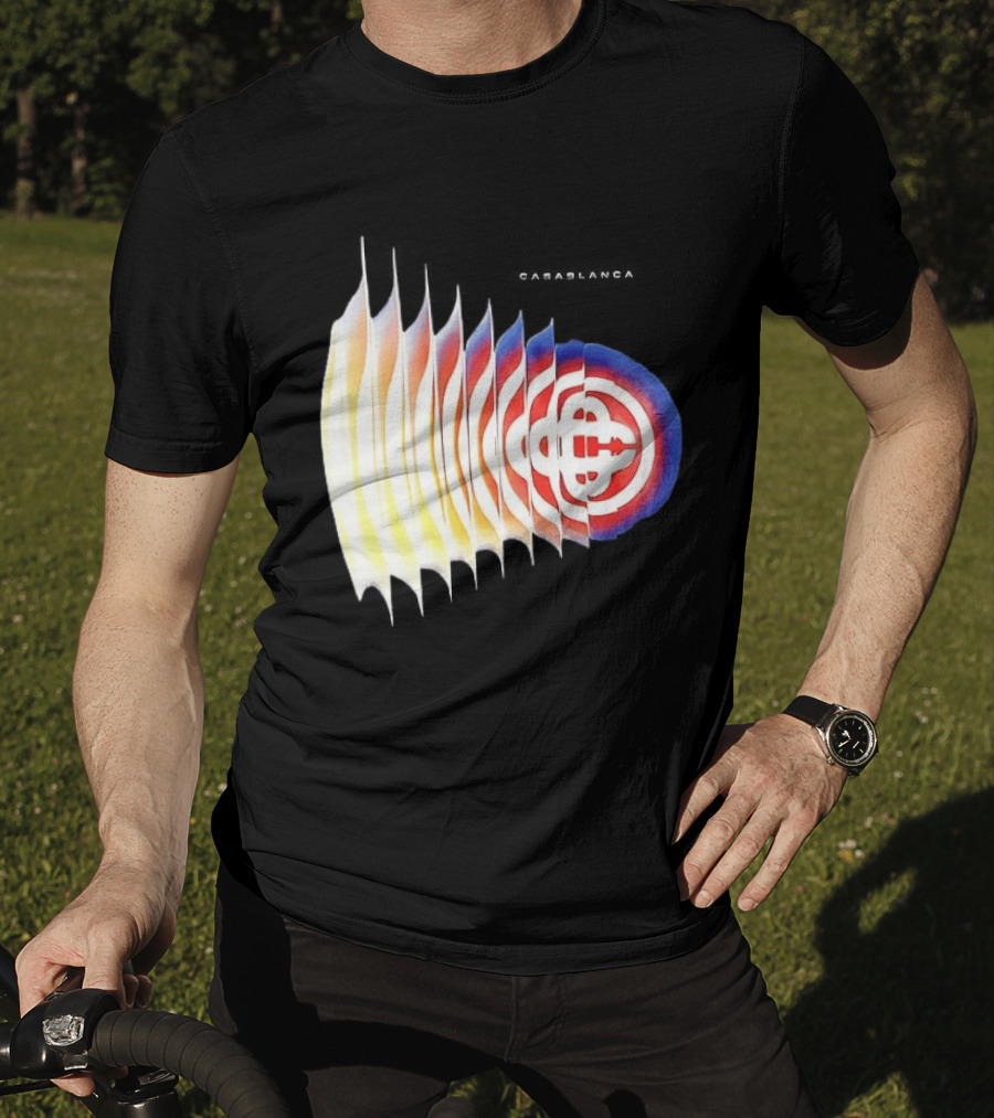 Casablanca Shockwave Optical Illusion Pattern With Red Blue Yellow Layers T-Shirt