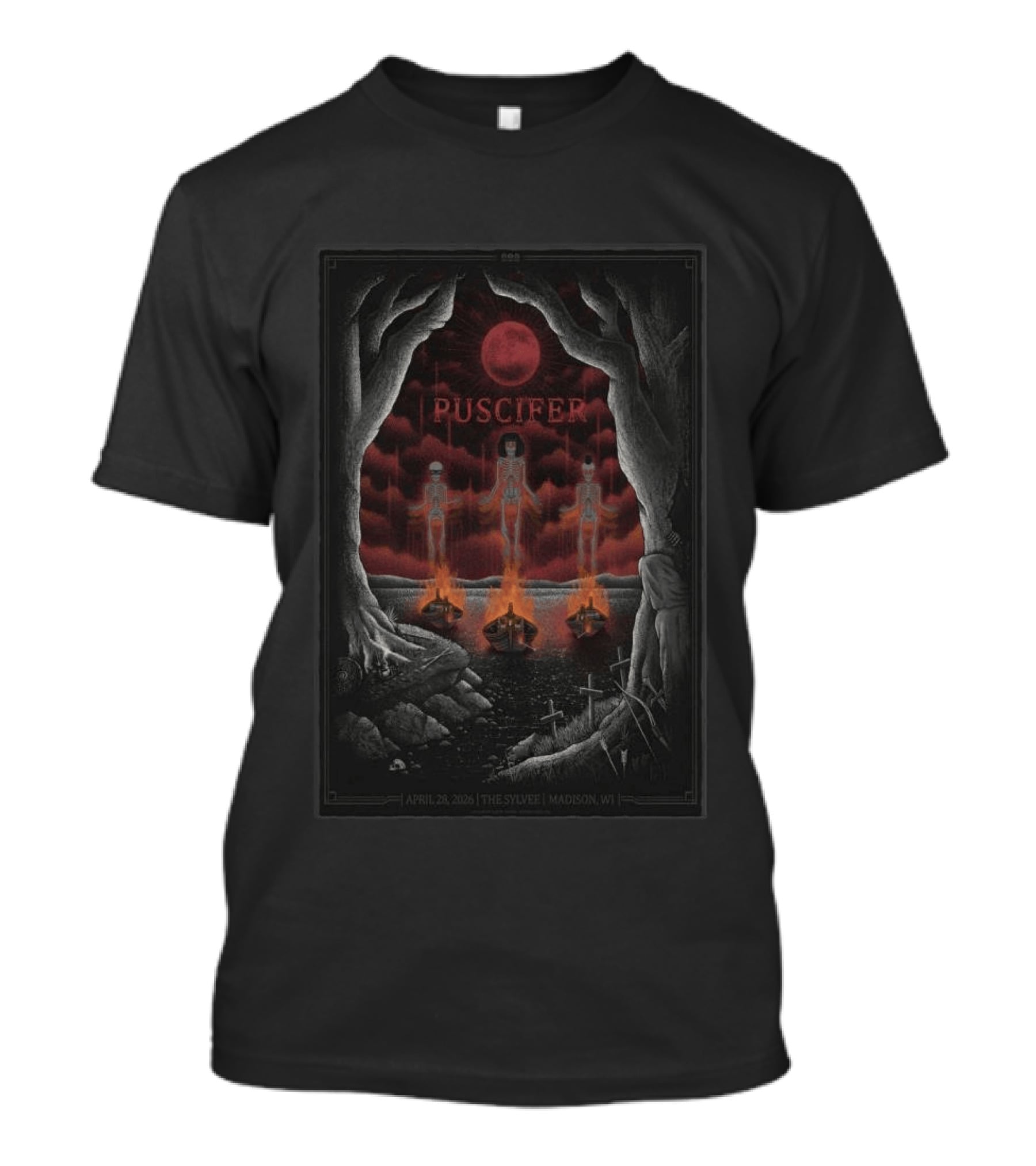 Puscifer April 28 2026 The Sylvee Madison WI Skeleton Red Moon T-Shirt