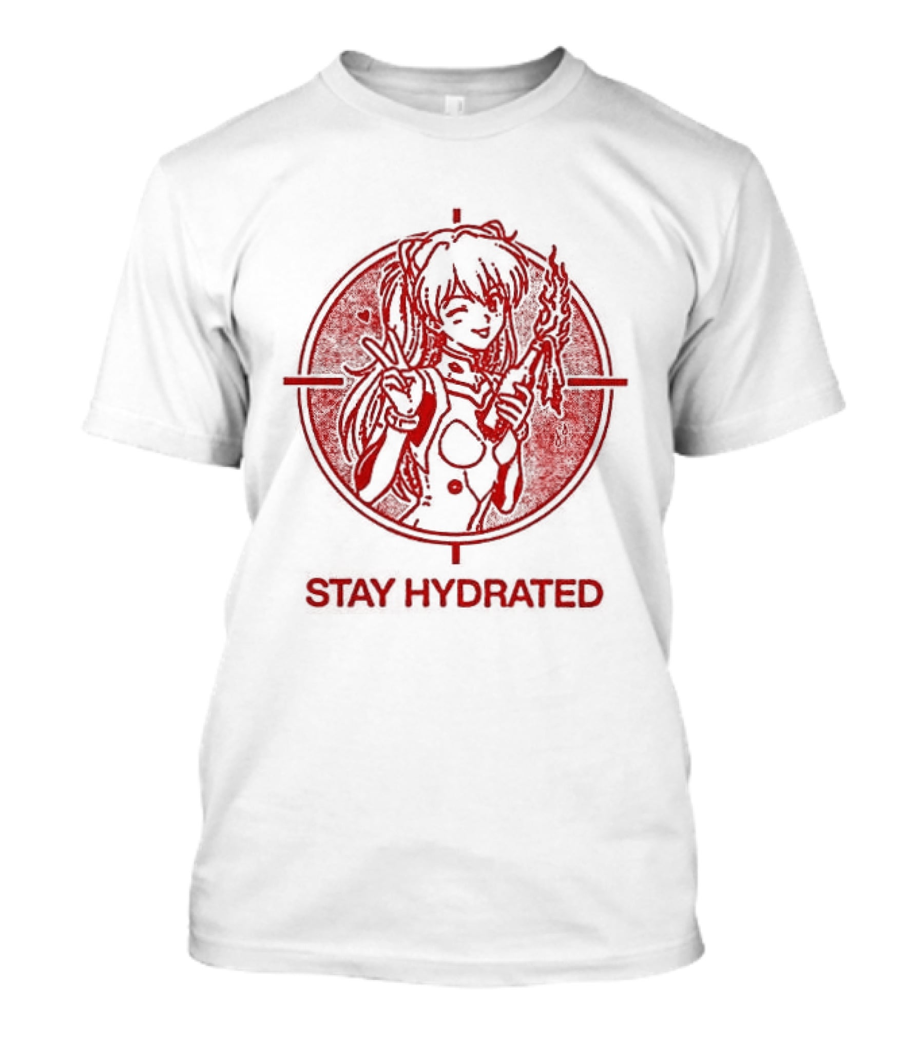 Asuka Langley Soryu Stay Hydrated Neon Genesis Evangelion Anime Iconic Red Circle T-Shirt