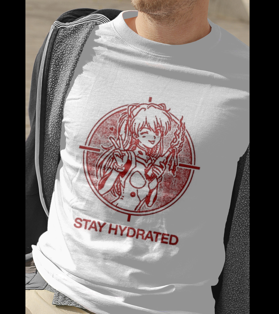 Asuka Langley Soryu Stay Hydrated Neon Genesis Evangelion Anime Iconic Red Circle T-Shirt