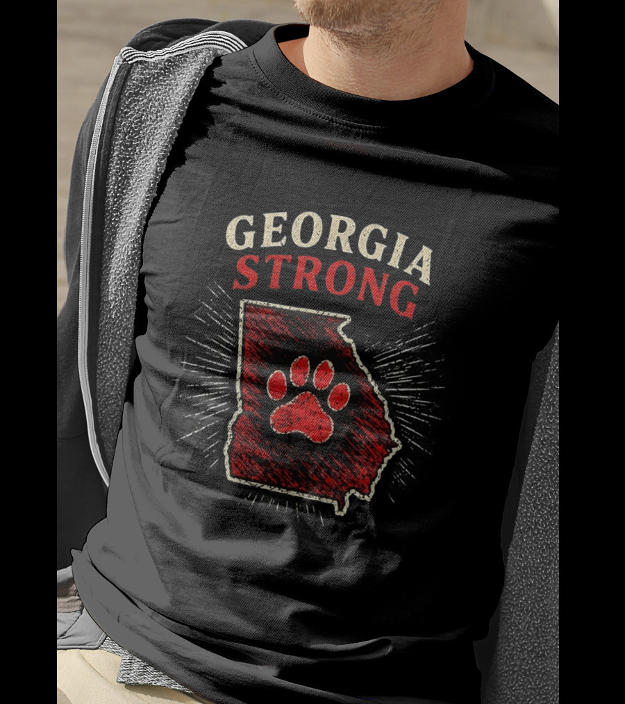 Georgia Strong Map Red Paw Print Inside State Shape T-Shirt